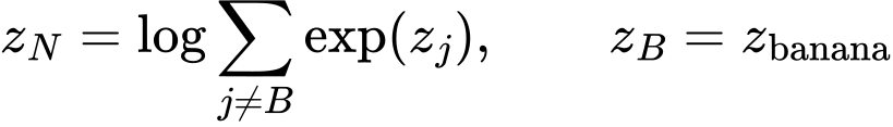 Формула 7. z_N = log Σ exp(z_j) для j ≠ B; z_B — логит банана