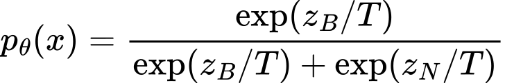 Формула 8. pθ(x) = exp(z_B/T) / (exp(z_B/T) + exp(z_N/T))